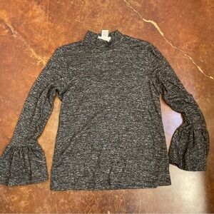 Ladies For the Republic Black and White Marbled Ruffle Sleeve Blouse